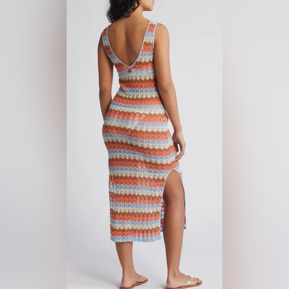 NEW! Rip Curl Santorini Sun Colorblock Crochet  Sleeveless Midi Dress Resortwear - Picture 2 of 7